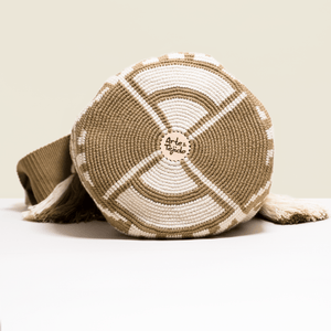 Boho chic cream and brown bag with tassels. 