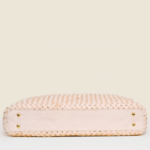 Cream woven leather luxury bag. Handmade in Italy