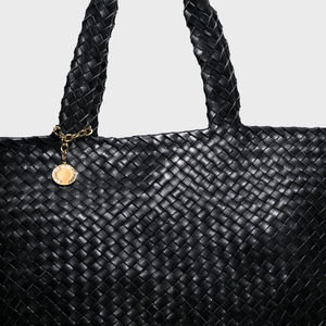 Black woven leather bag made in Italy